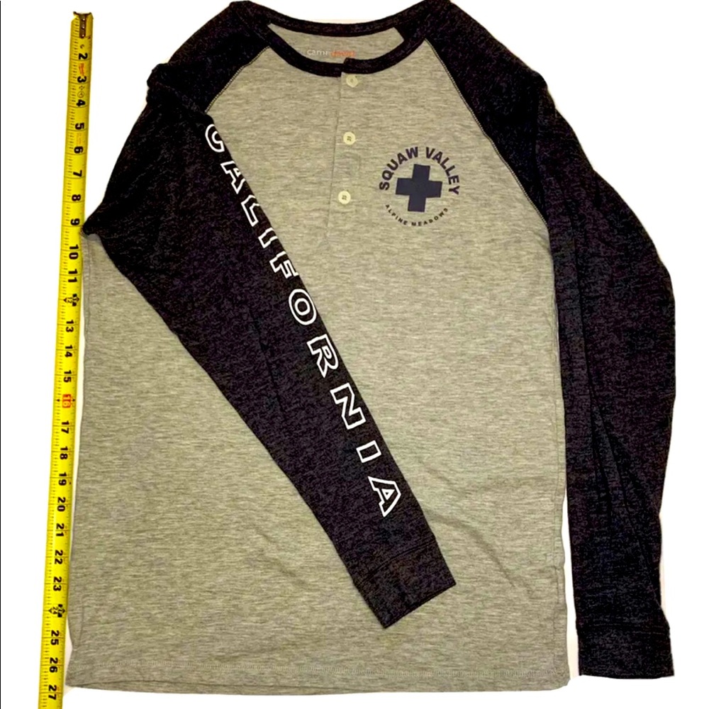 Camp David Men's Gray Raglan T-shirt Crewneck Long Sleeve